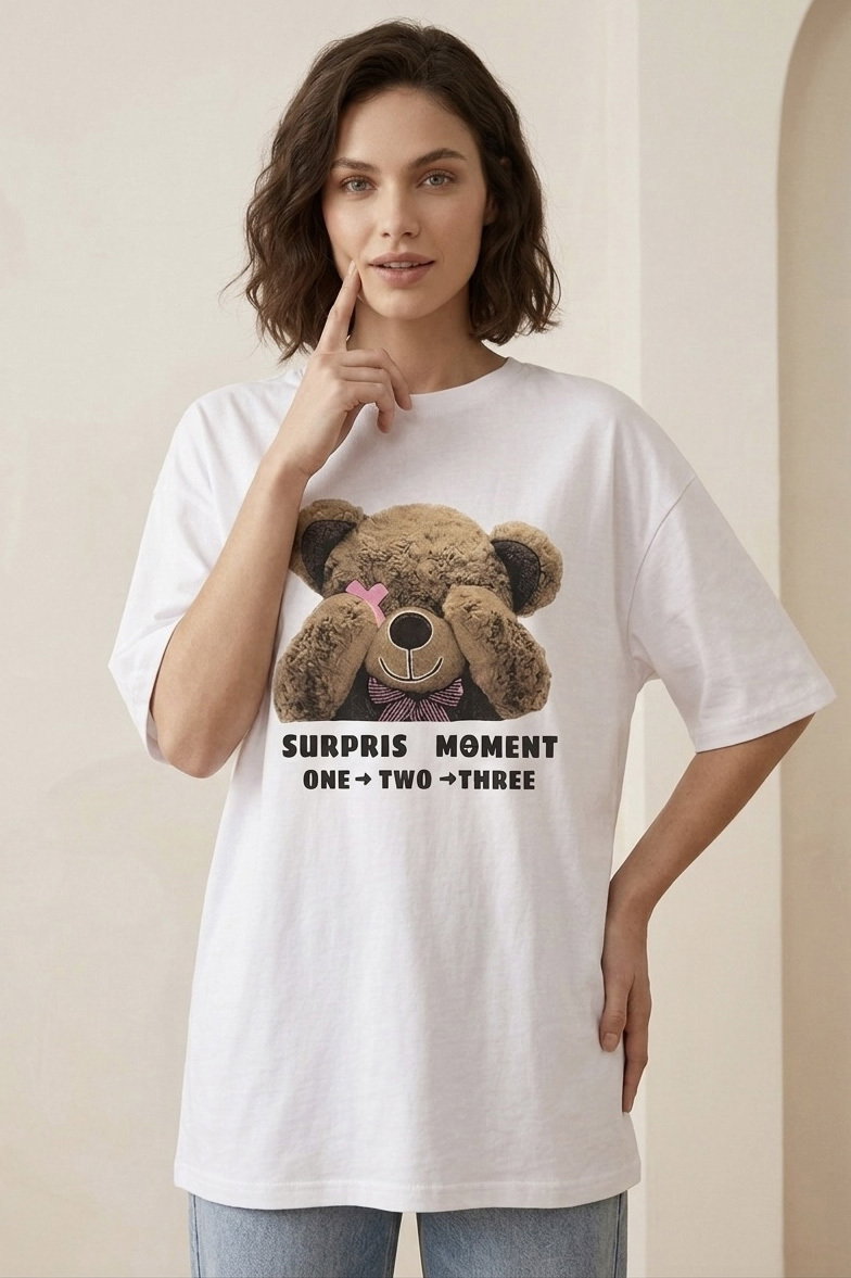 Kısa Kollu Baskılı T-shirt - 1317-BEYAZ - 2