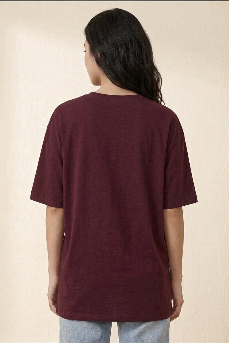Kısa Kollu Baskılı T-shirt - 1317-BORDO - 3