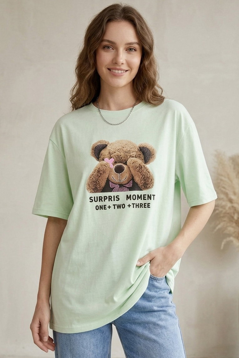 Kısa Kollu Baskılı T-shirt - 1317-MINT - 2