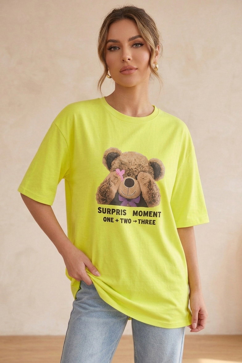 Kısa Kollu Baskılı T-shirt - 1317-SARI - 1