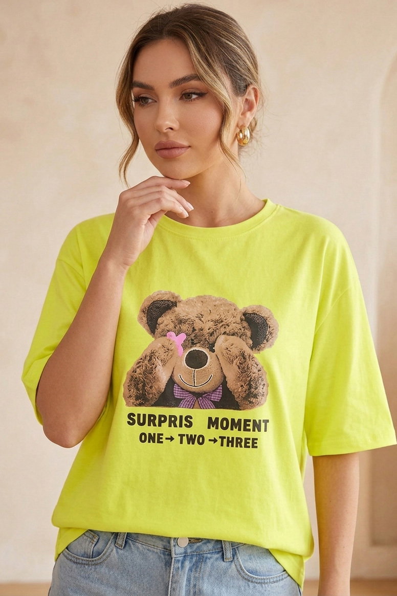Kısa Kollu Baskılı T-shirt - 1317-SARI - 2