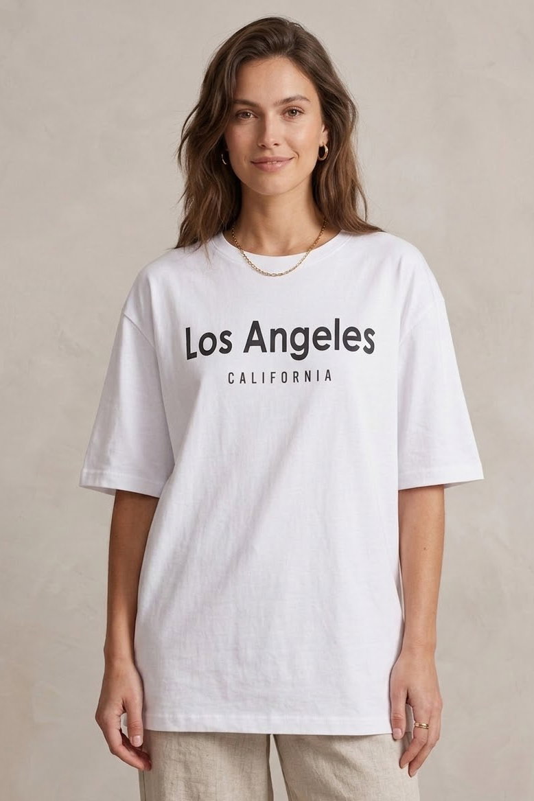 Kısa Kollu Baskılı T-shirt - 1318-BEYAZ - 1