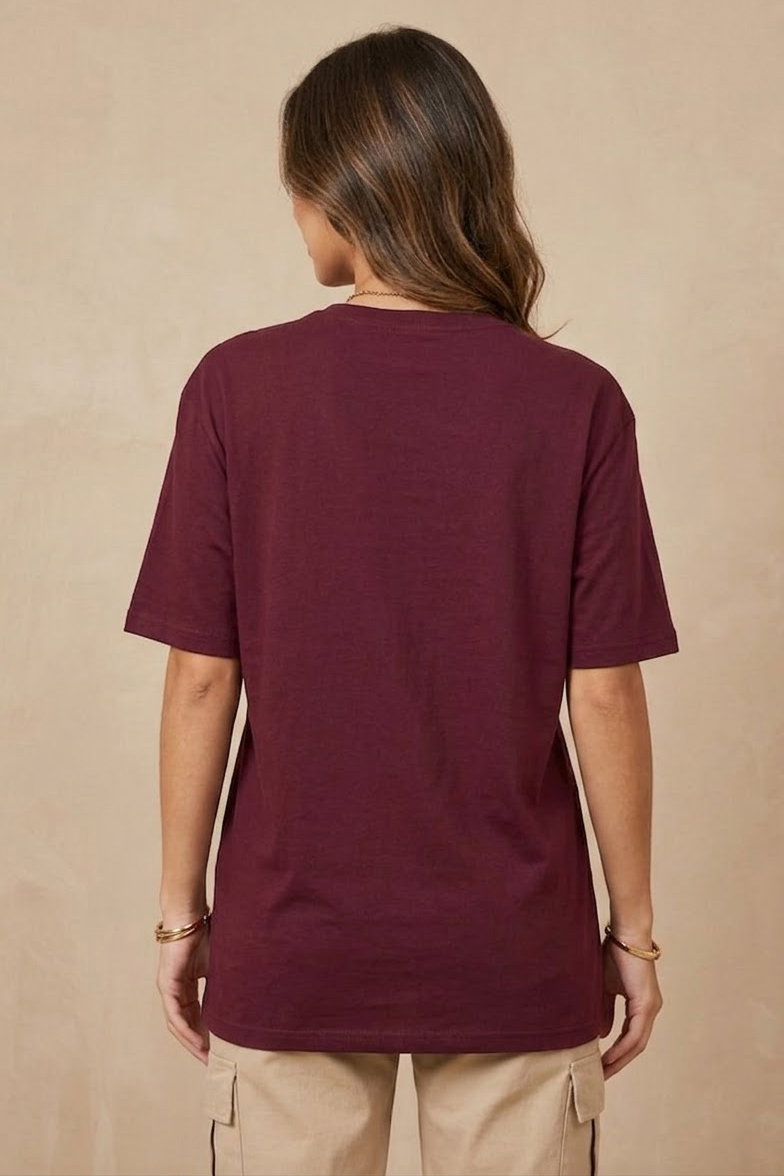 Kısa Kollu Baskılı T-shirt - 1318-BORDO - 3