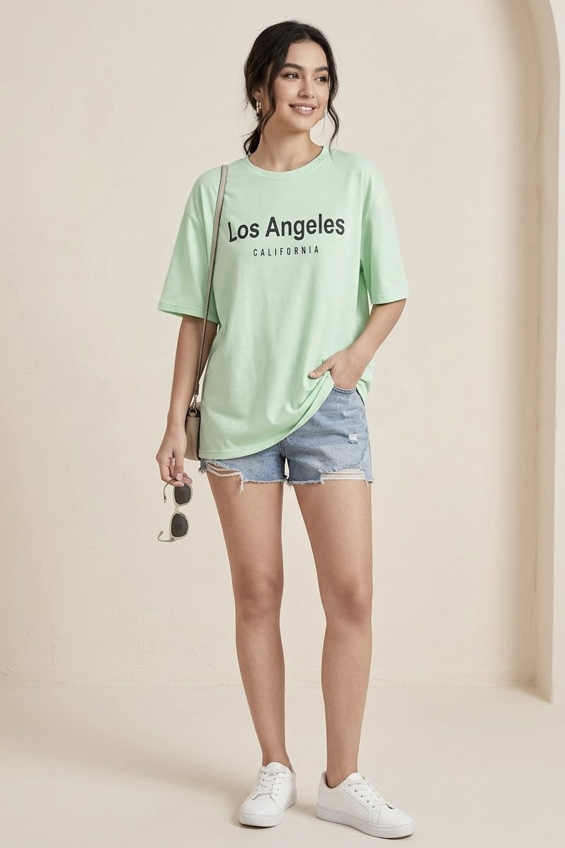Kısa Kollu Baskılı T-shirt - 1318-MINT - 2