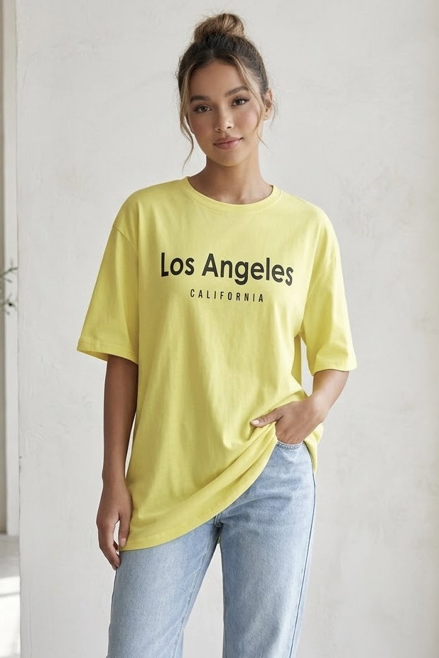 Kısa Kollu Baskılı T-shirt - 1318-SARI - 1
