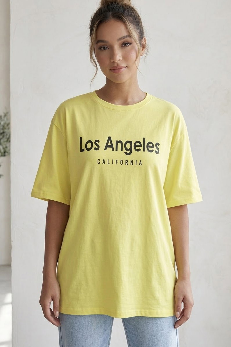 Kısa Kollu Baskılı T-shirt - 1318-SARI - 2