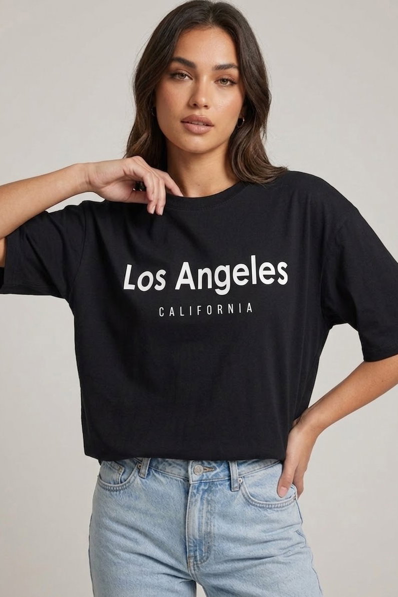 Kısa Kollu Baskılı T-shirt - 1318-SIYAH - 1