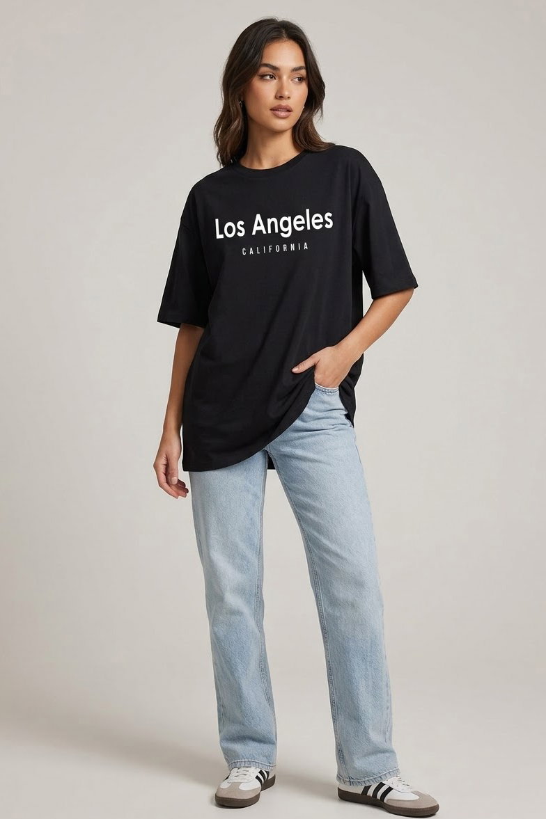 Kısa Kollu Baskılı T-shirt - 1318-SIYAH - 2