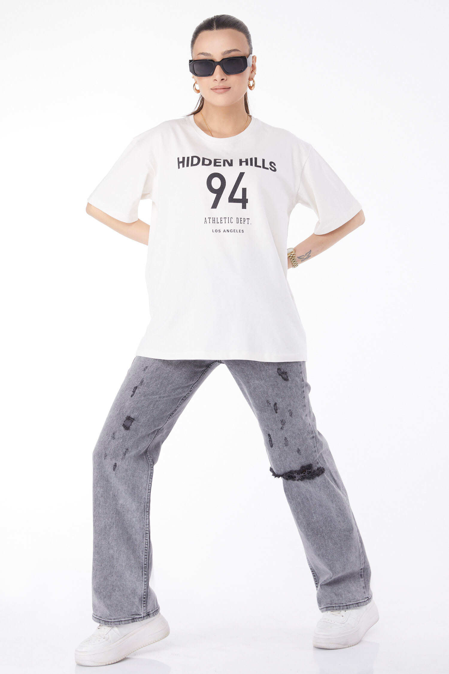Kısa Kollu Baskılı T-shirt Beyaz - 24638-BEYAZ - 1