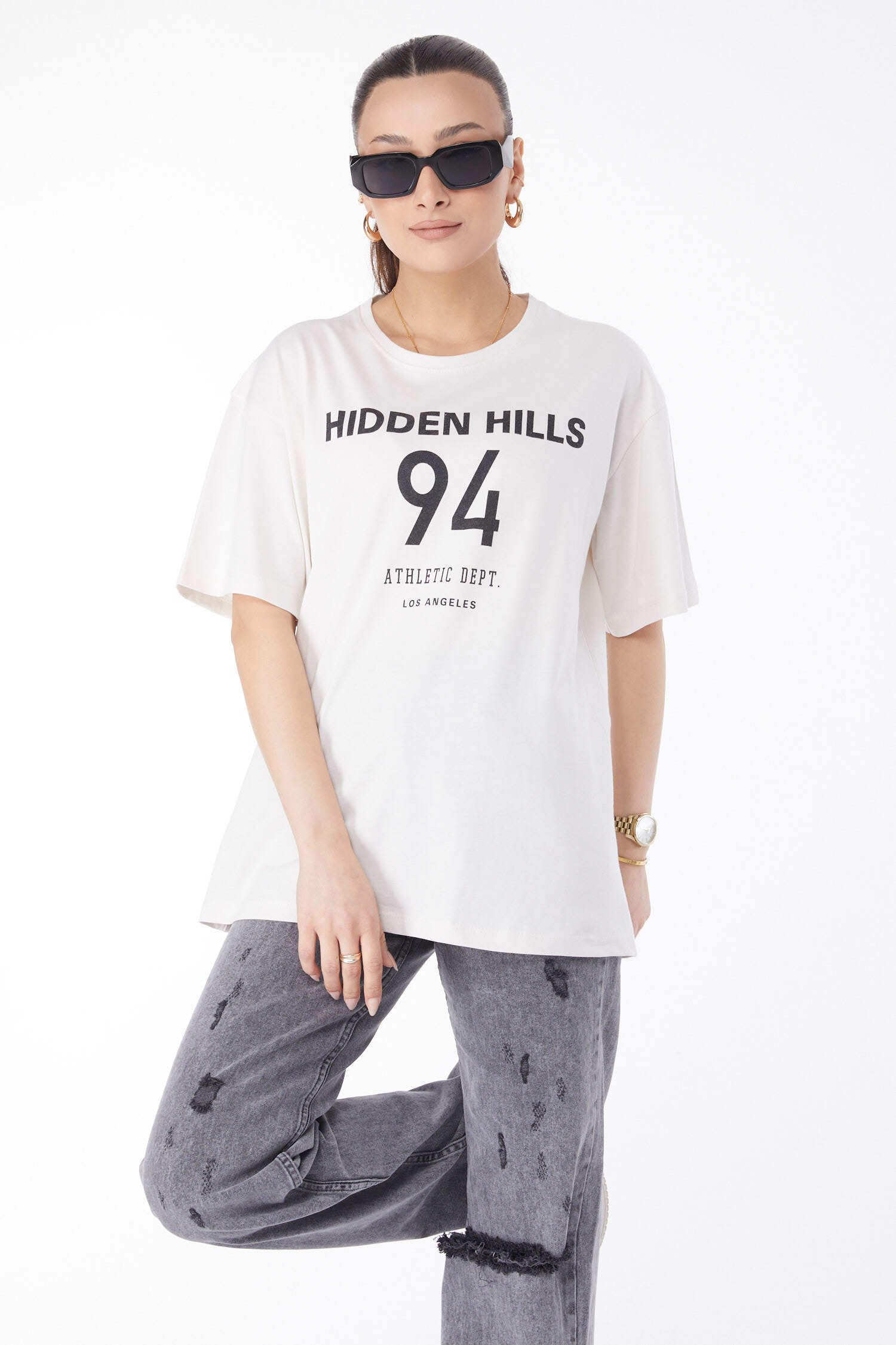 Kısa Kollu Baskılı T-shirt Beyaz - 24638-BEYAZ - 2