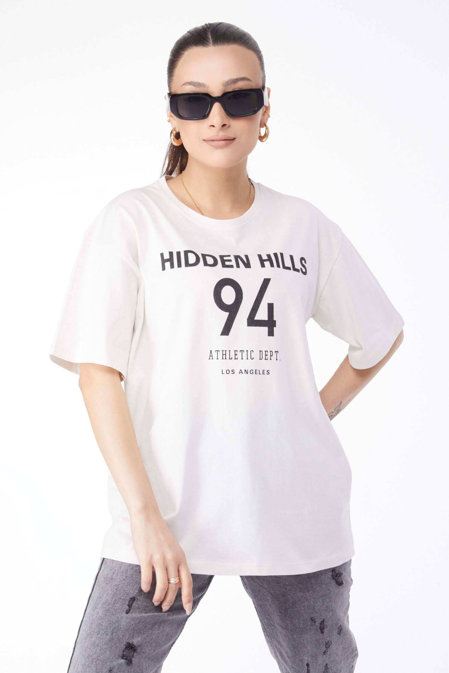 Kısa Kollu Baskılı T-shirt Beyaz - 24638-BEYAZ - 4