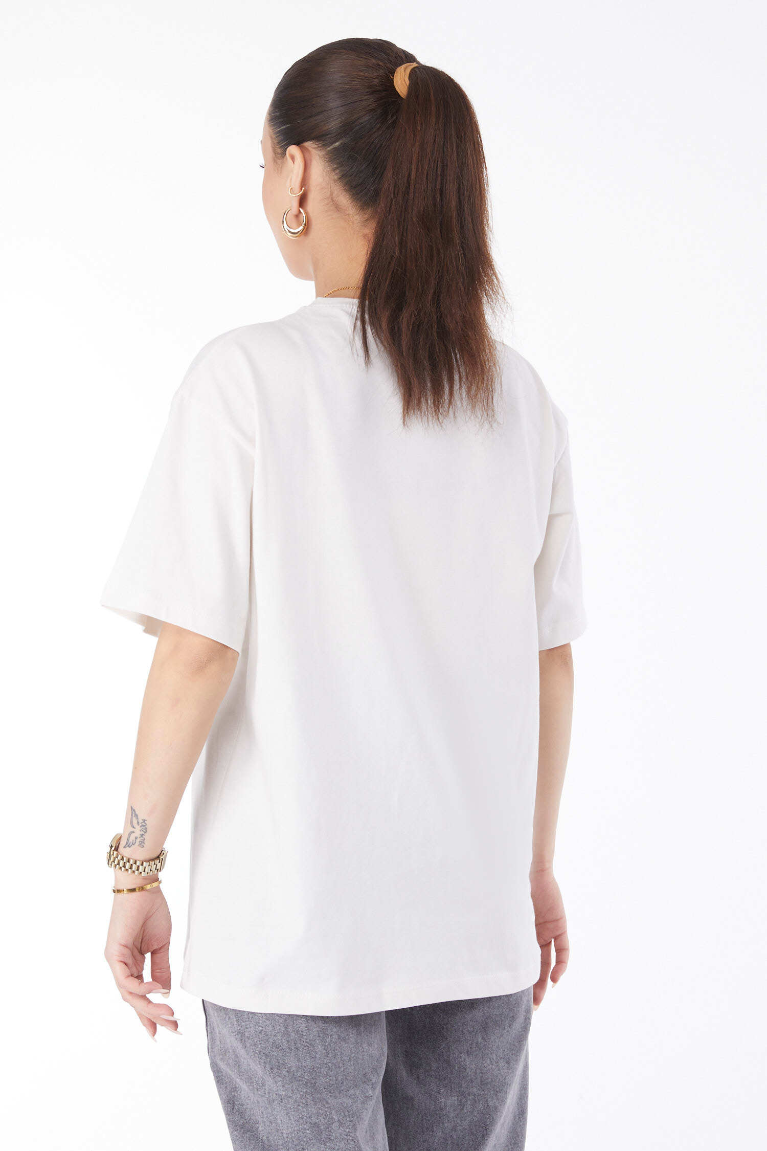 Kısa Kollu Baskılı T-shirt Beyaz - 24638-BEYAZ - 5