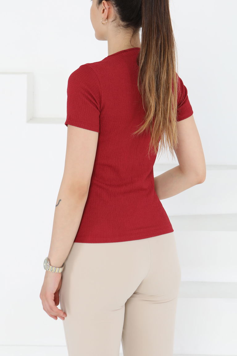 Kısa Kollu Bluz Bordo - 27235 - TOFİSA
