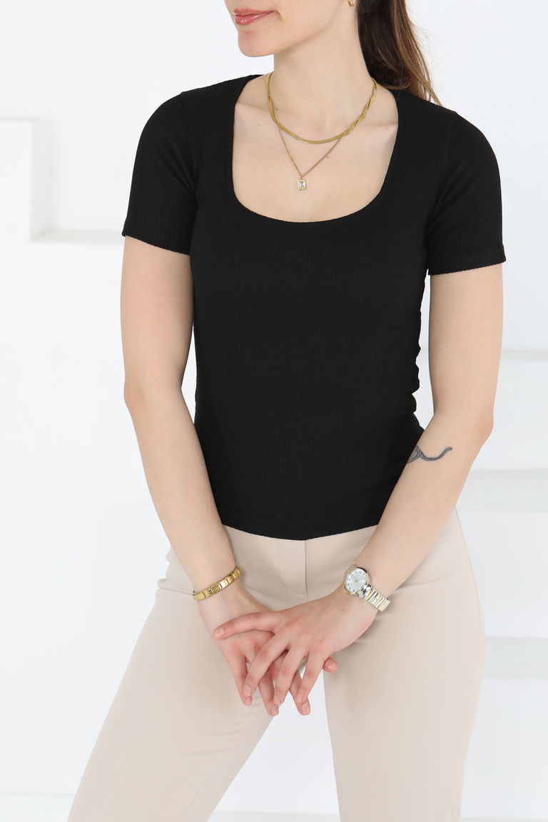 Kısa Kollu Bluz Siyah - 27235 - TOFİSA