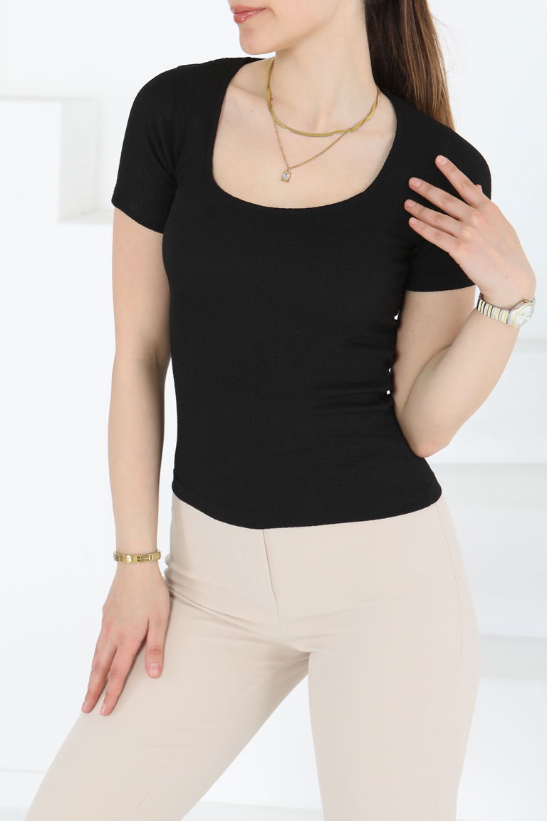 Kısa Kollu Bluz Siyah - 27235 - TOFİSA