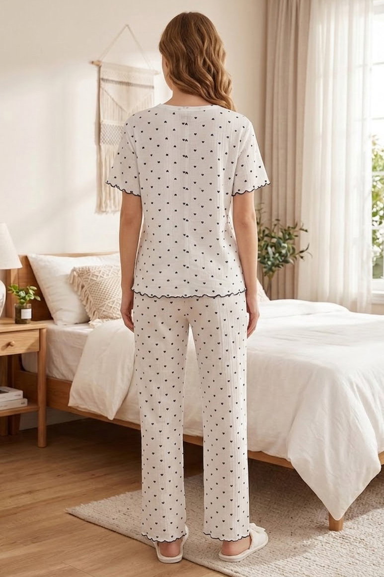 Kısa Kollu Düğmeli Pijama Takımı Beyaz - 28593-BEYAZ - 2