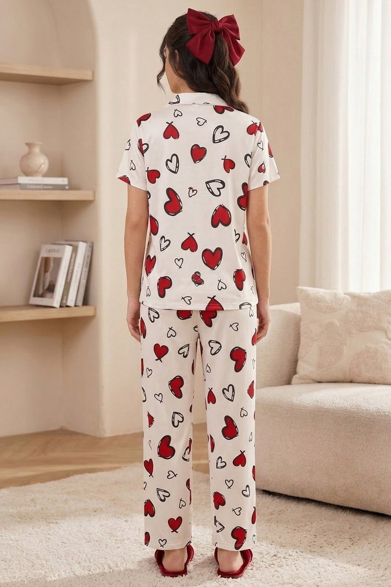 Kısa Kollu Düğmeli Pijama Takımı Beyaz - 28596-BEYAZ - 2