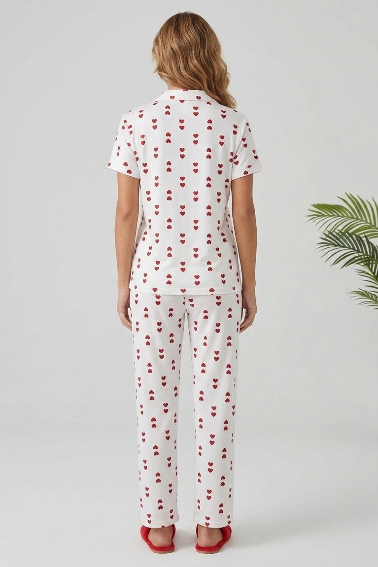 Kısa kollu düğmeli pijama takımı Beyaz - 28599-BEYAZ - 2