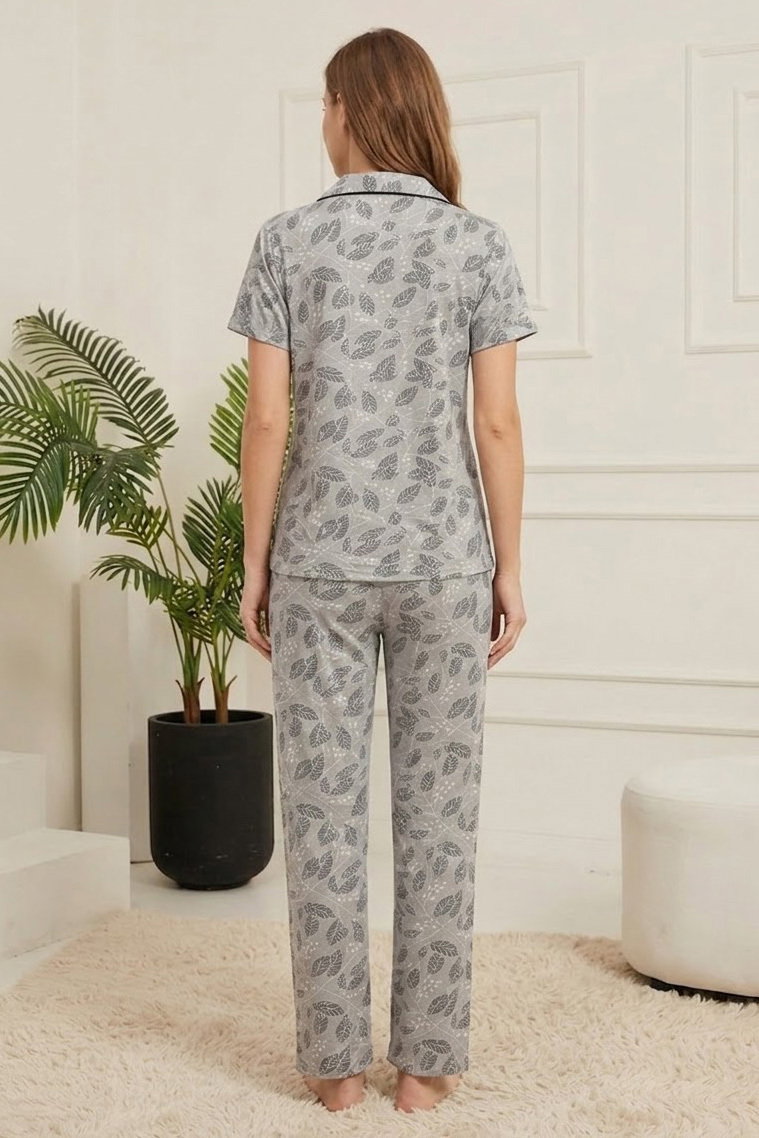 Kısa Kollu Düğmeli Pijama Takımı Gri - 28600-GRI - 2