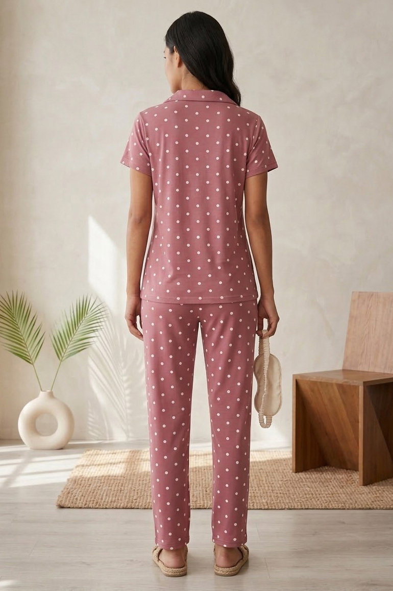 Kısa Kollu Düğmeli Pijama Takımı Gul - 28596-GUL - 2