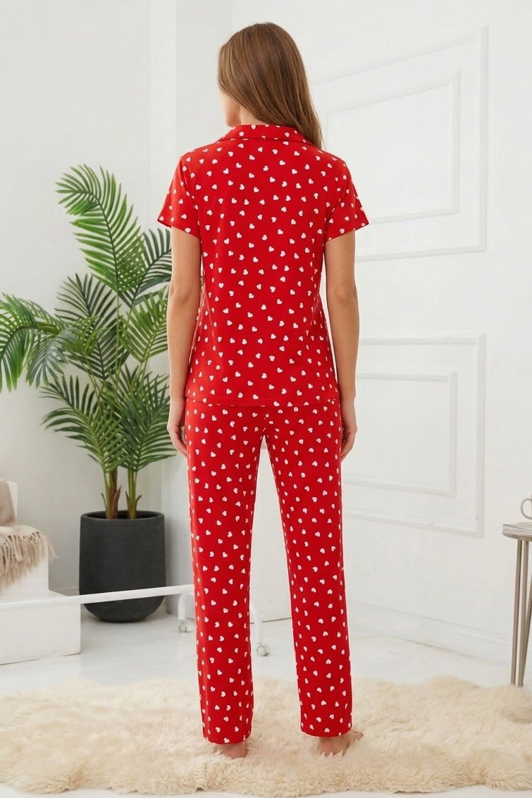 Kısa Kollu Düğmeli Pijama Takımı Kirmizi - 28596-KIRMIZI - 2