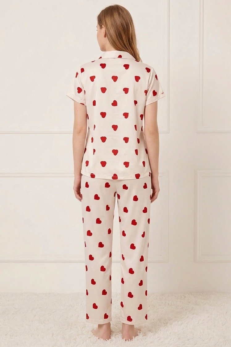 Kısa kollu düğmeli pijama takımı Kirmizi-beyaz - 28599-KIRMIZI-BEYAZ - 2