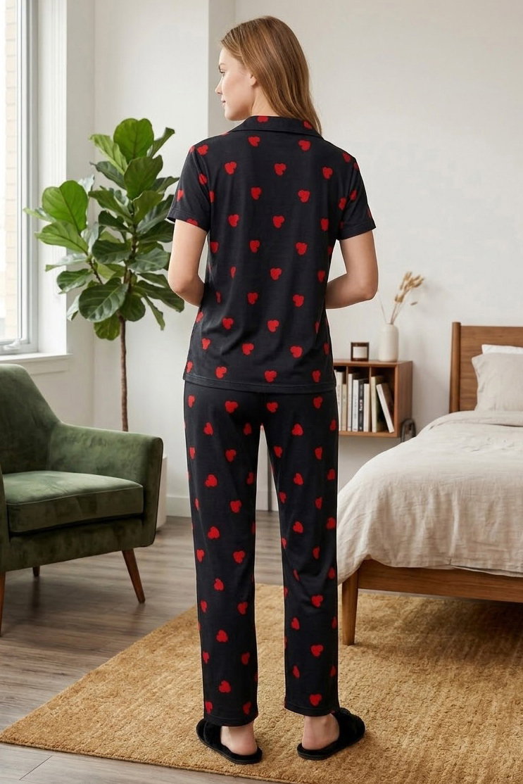 Kısa kollu düğmeli pijama takımı Lacivert - 28599-LACIVERT - 2