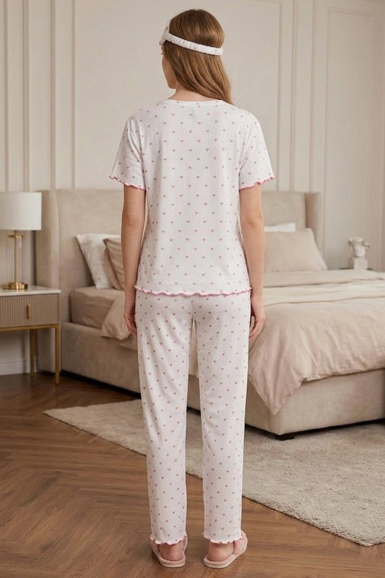 Kısa Kollu Düğmeli Pijama Takımı Pembe - 28593-PEMBE - 2