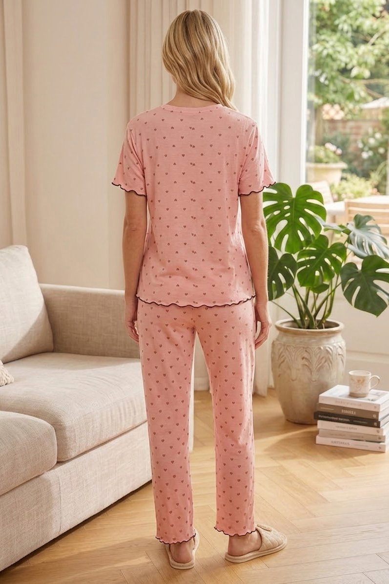 Kısa Kollu Düğmeli Pijama Takımı Somon - 28593-SOMON - 2