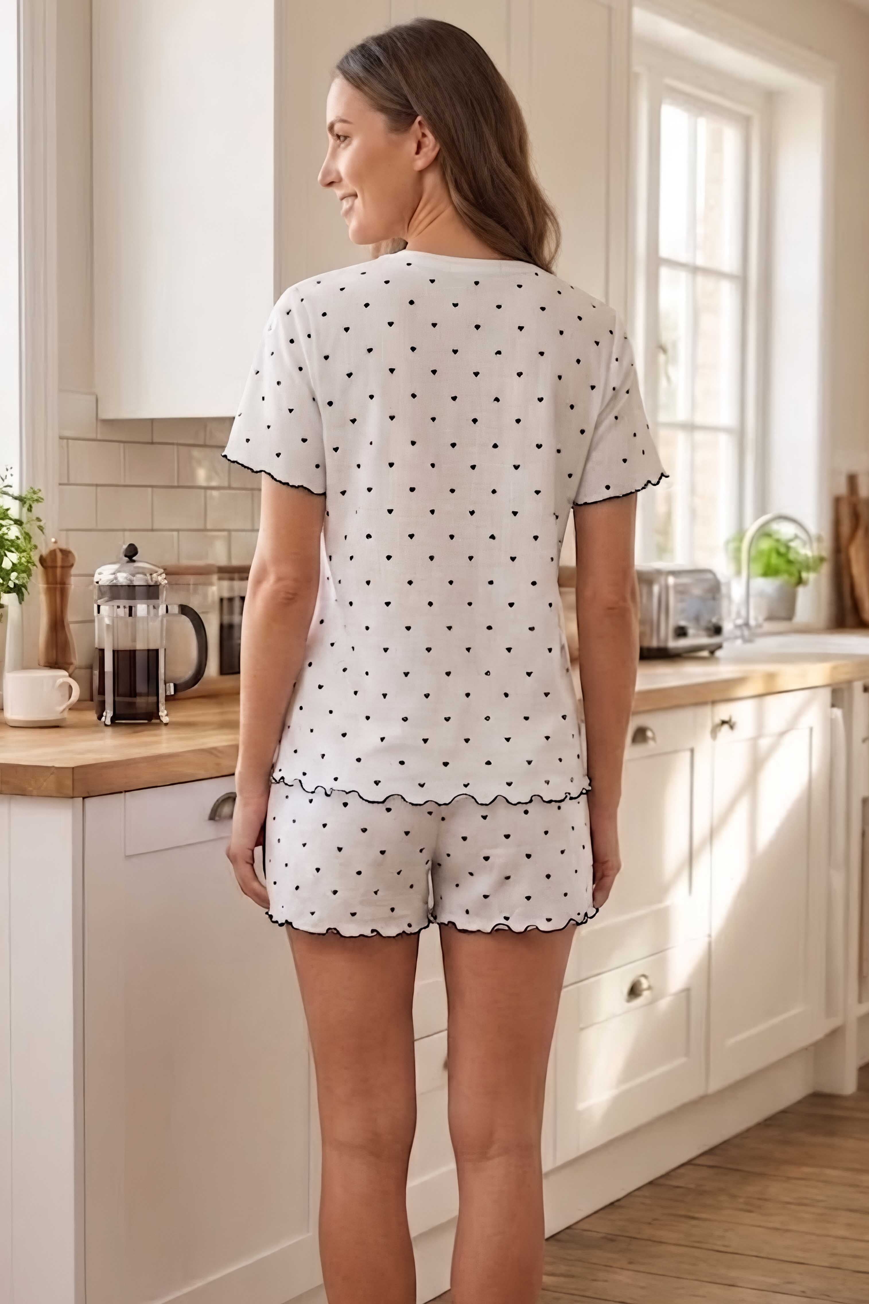 Kısa Kollu Düğmeli Şortlu Pijama Takımı Lacivert - 28594-LACIVERT - 2