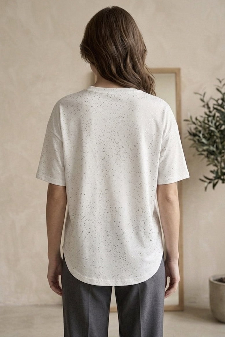 Kısa Kollu Modal Simli T-shirt - 28410-BEYAZ - 3