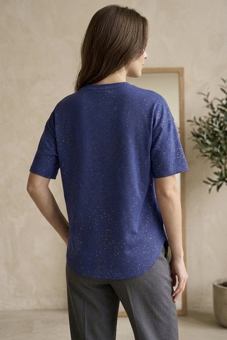 Kısa Kollu Modal Simli T-shirt - 28410-LACIVERT - 3