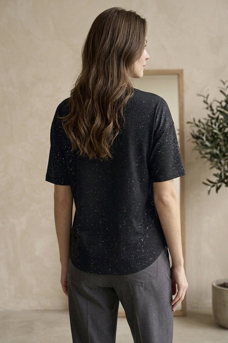 Kısa Kollu Modal Simli T-shirt - 28410-SIYAH - 3