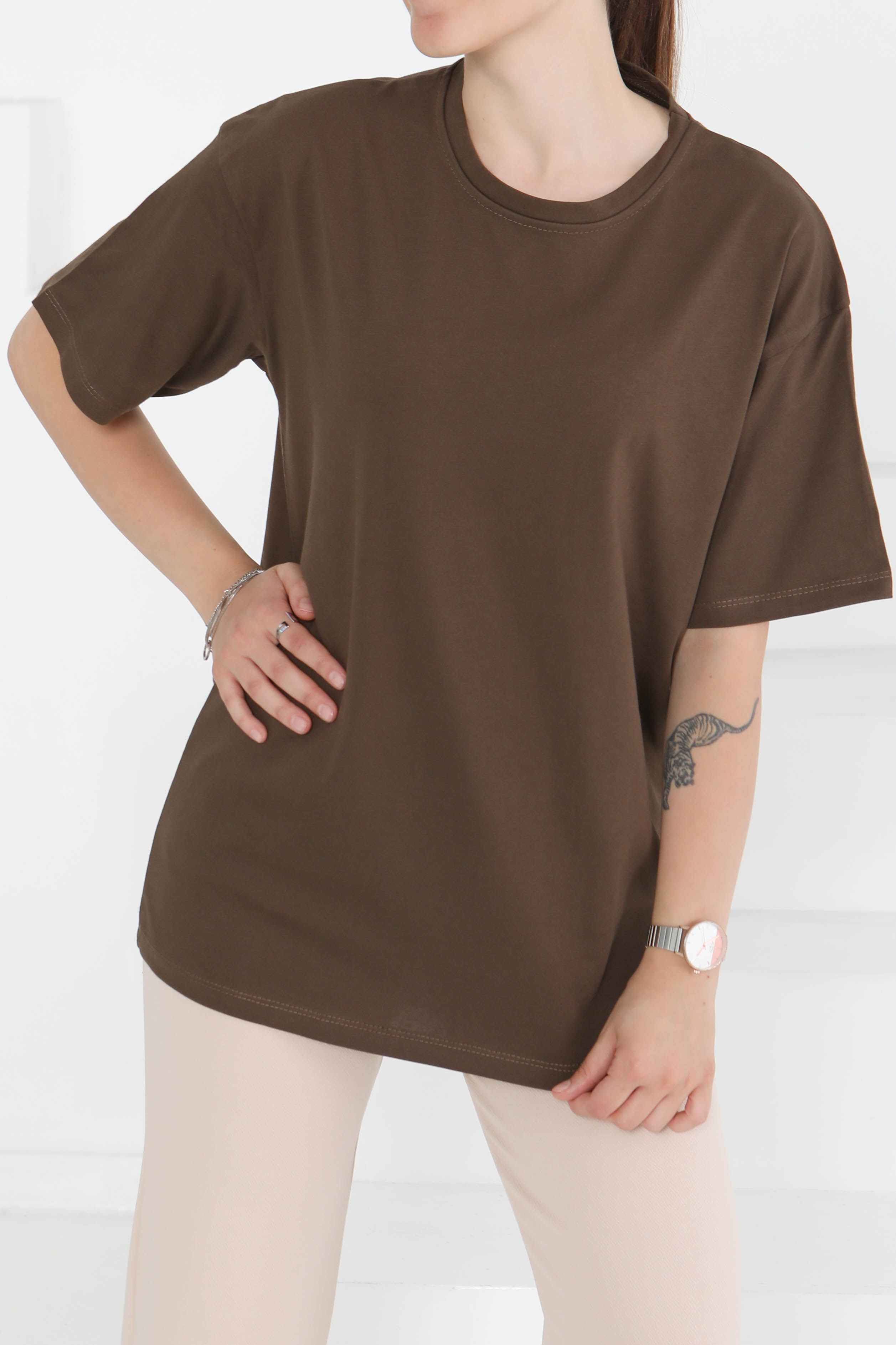Kısa Kollu T-Şhirt Kahve - 27346 - 2