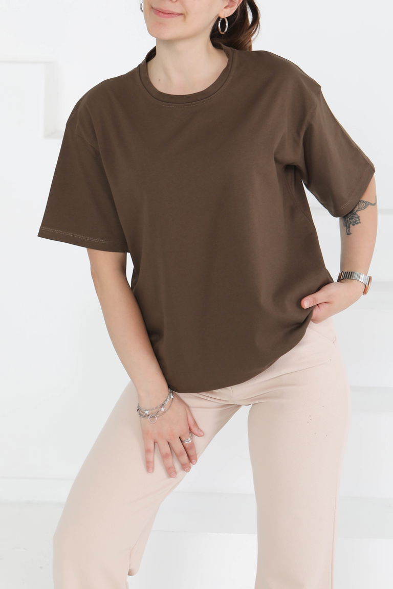 Kısa Kollu T-Şhirt Kahve - 27346 - TOFİSA