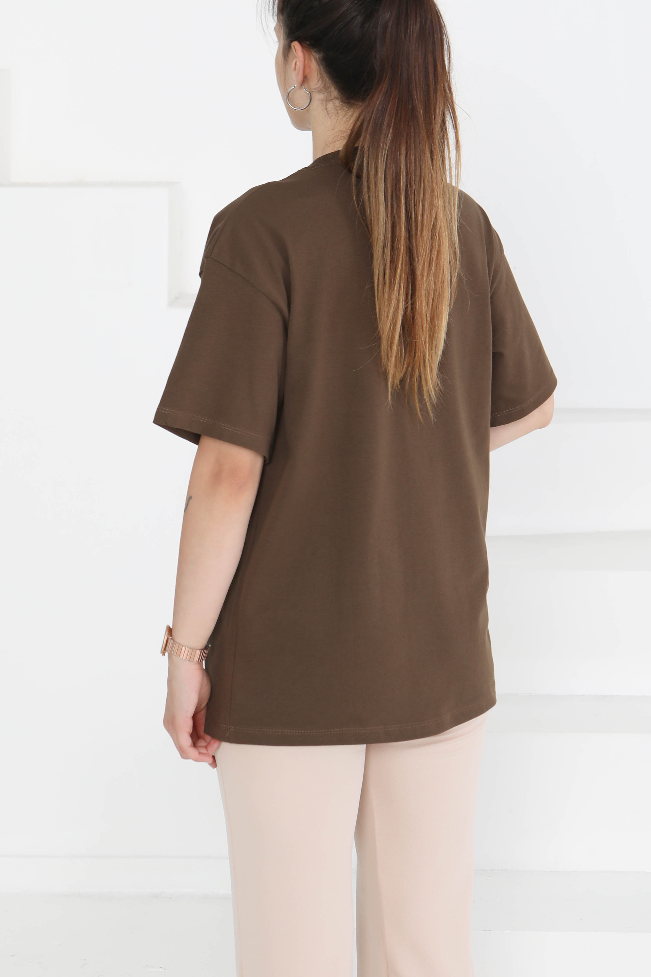 Kısa Kollu T-Şhirt Kahve - 27346 - 4