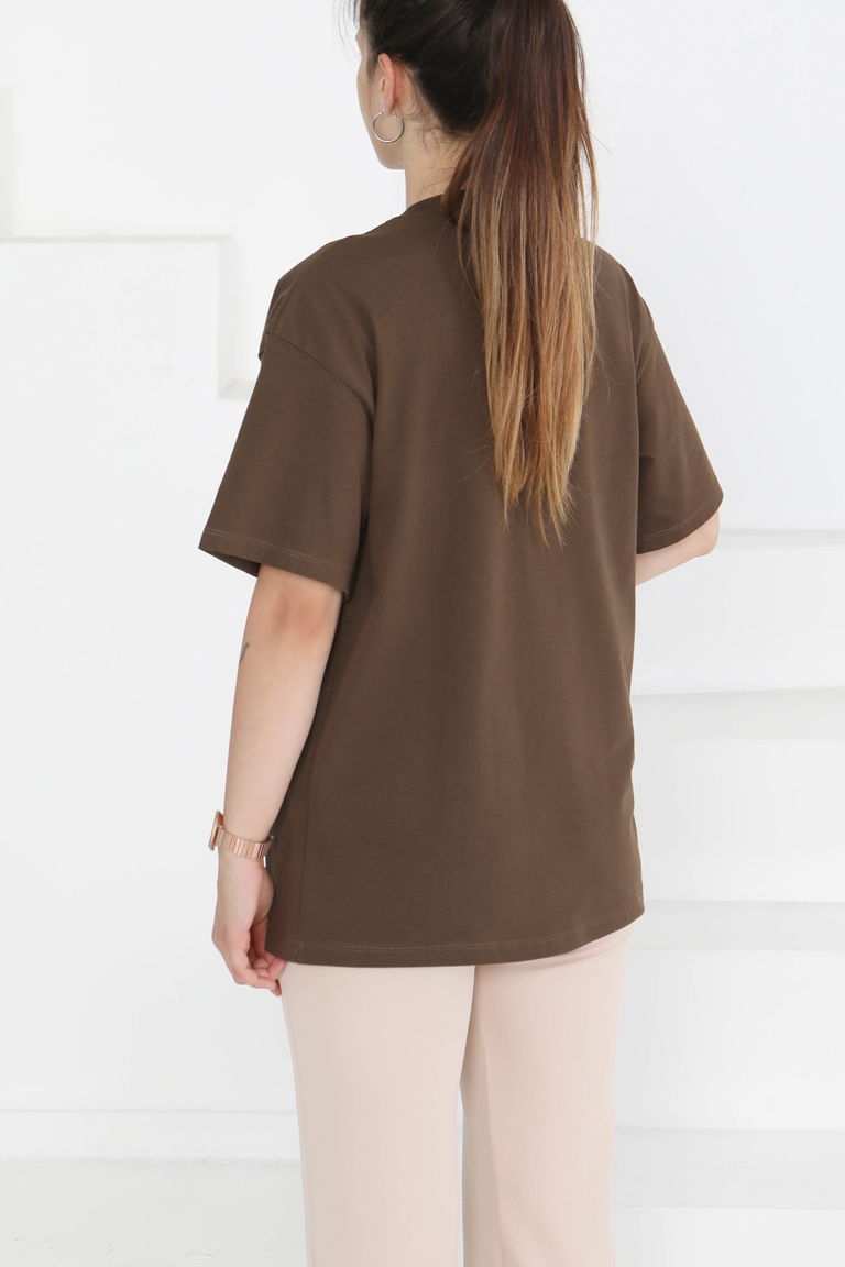 Kısa Kollu T-Şhirt Kahve - 27346 - TOFİSA