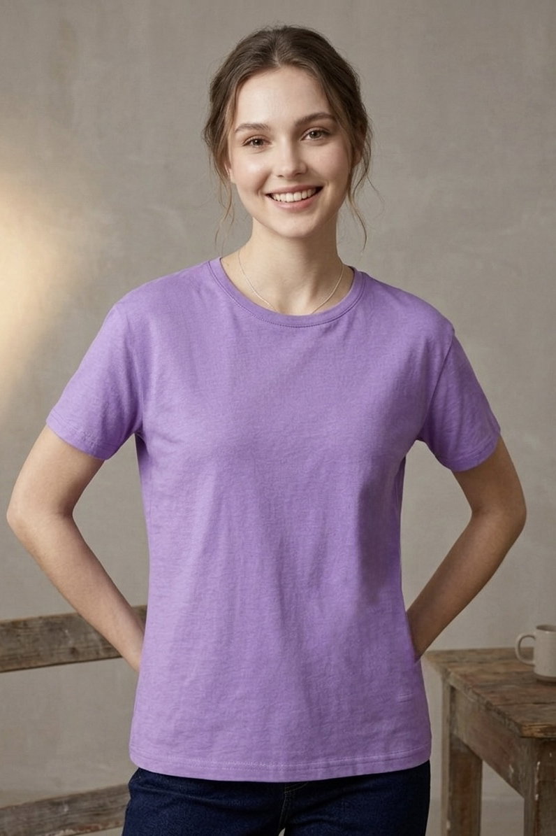 Kısa Kollu T-shirt Lila - 2114-LILA - 2