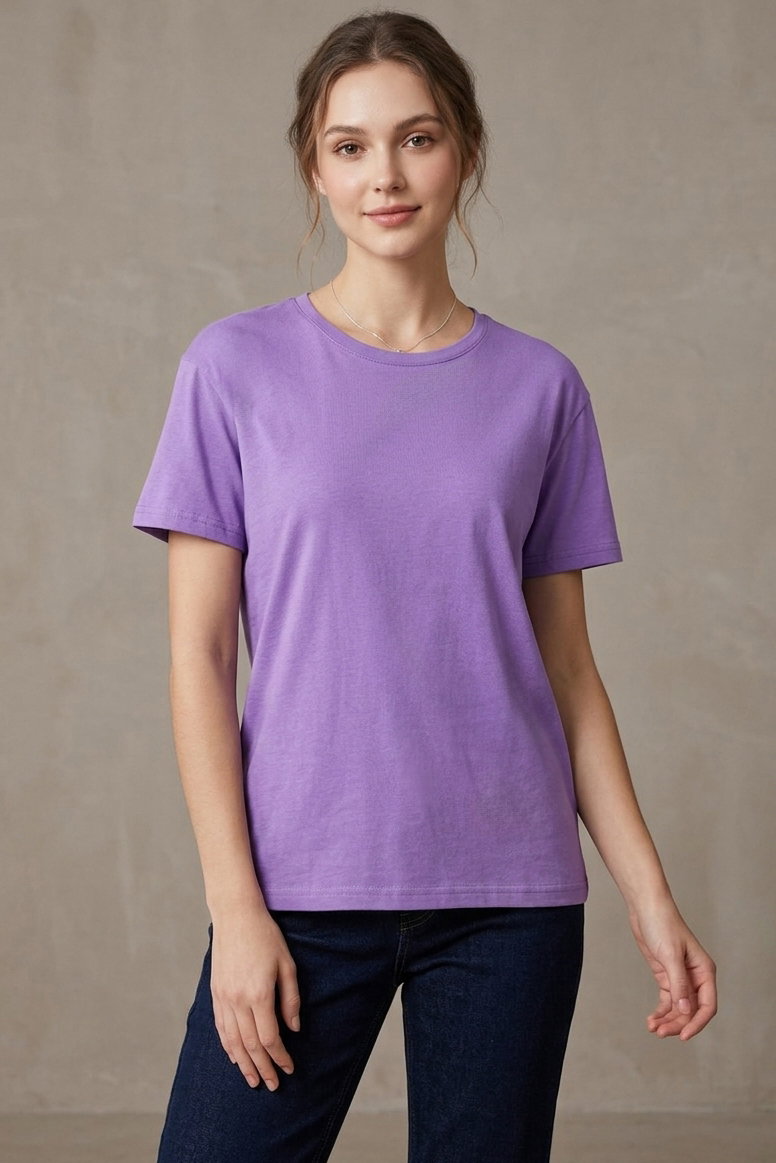Kısa Kollu T-shirt Lila - 2114-LILA - 1