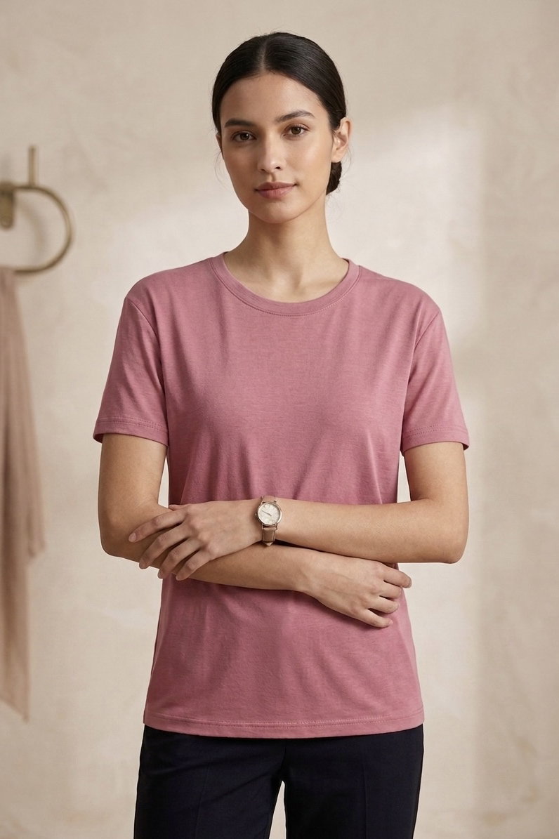 Kısa Kollu T-shirt Pembe - 2114-PEMBE - 2