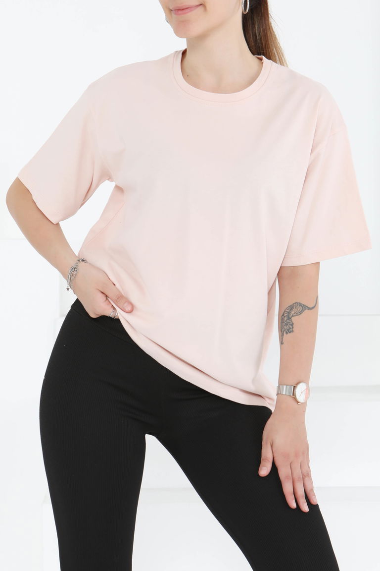 Kısa Kollu T-Şhirt Pudra - 27346 - TOFİSA
