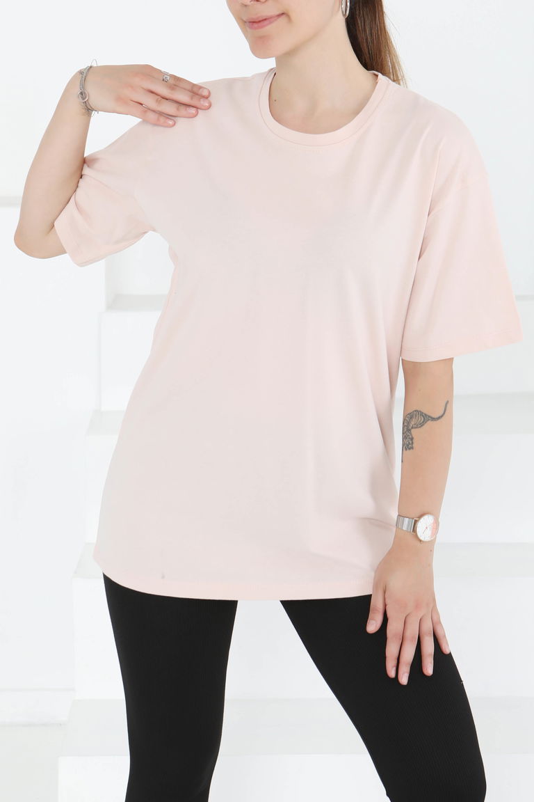 Kısa Kollu T-Şhirt Pudra - 27346 - TOFİSA