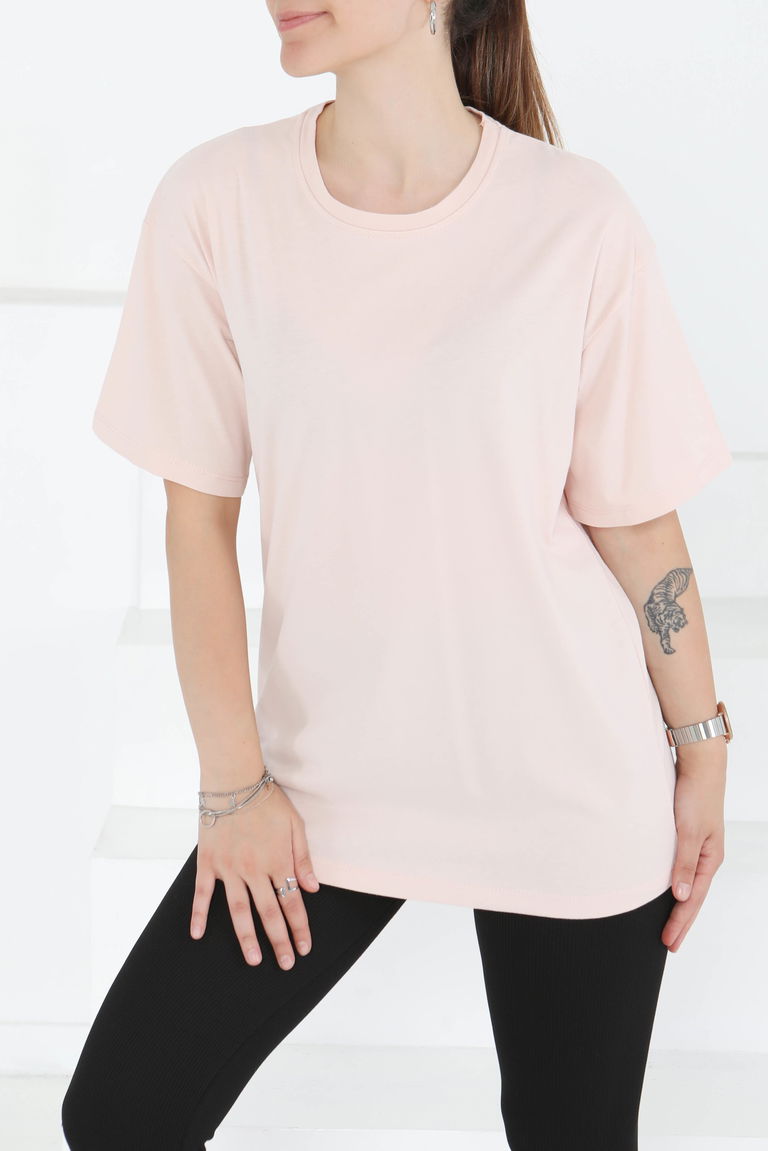 Kısa Kollu T-Şhirt Pudra - 27346 - TOFİSA