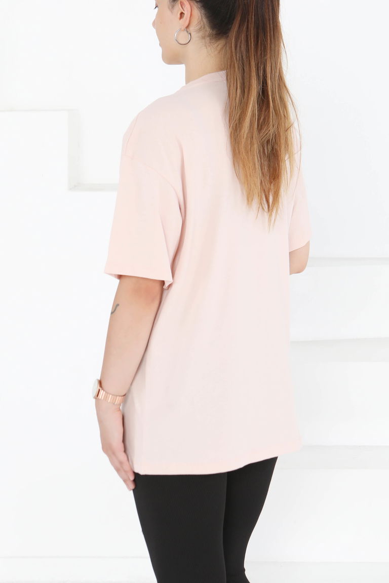 Kısa Kollu T-Şhirt Pudra - 27346 - TOFİSA