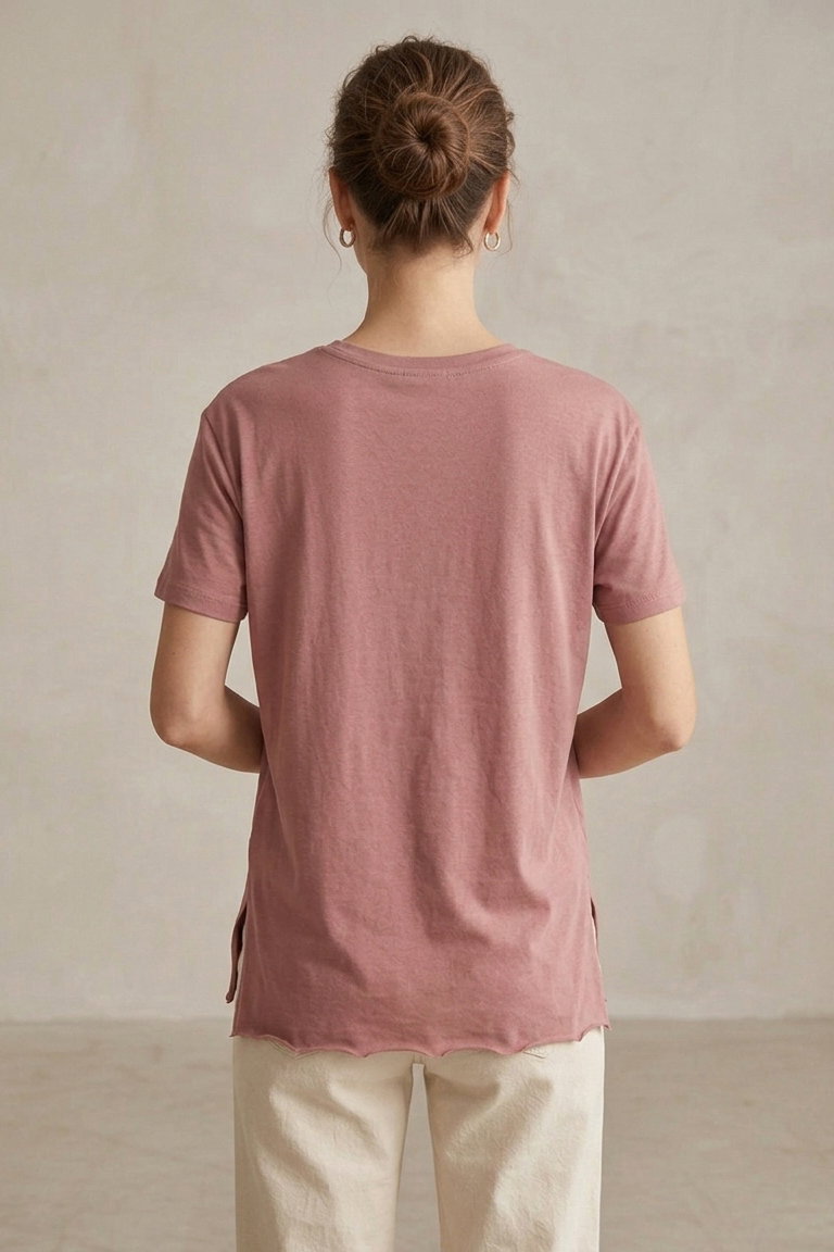 Kısa Kollu Yırtmaçlı T-shirt Gül - 2113-GUL - 3