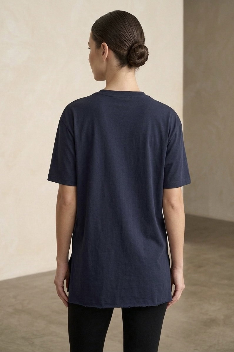 Kısa Kollu Yırtmaçlı T-shirt Lacivert - 2113-LACIVERT - 3