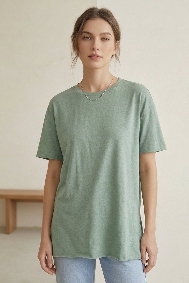 Kısa Kollu Yırtmaçlı T-shirt Mint - 2113-MINT - 1