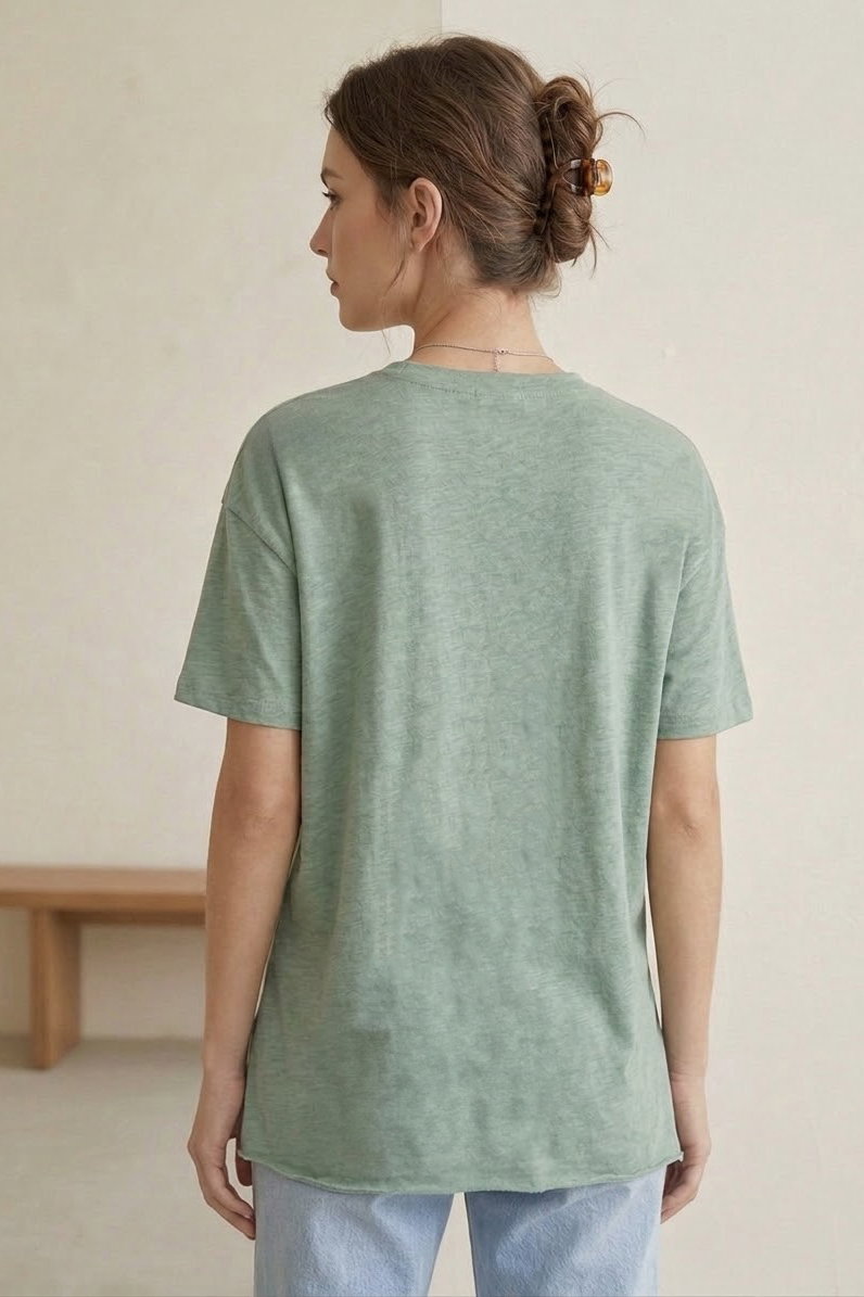 Kısa Kollu Yırtmaçlı T-shirt Mint - 2113-MINT - 3