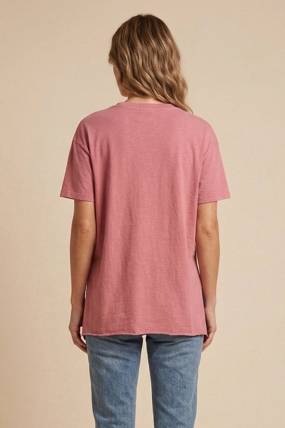 Kısa Kollu Yırtmaçlı T-shirt Pembe - 2113-PEMBE - 3