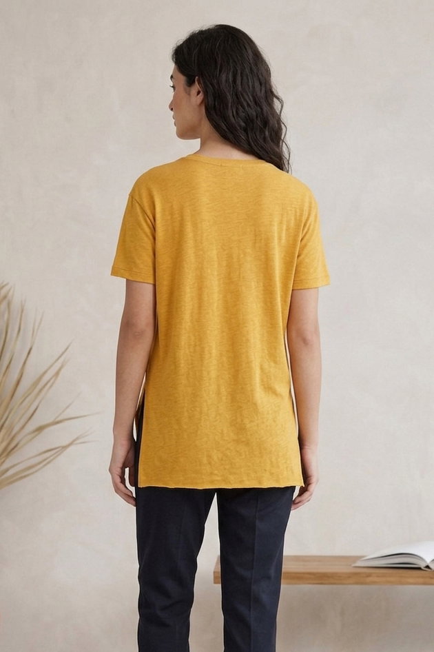 Kısa Kollu Yırtmaçlı T-shirt Sari - 2113-SARI - 3